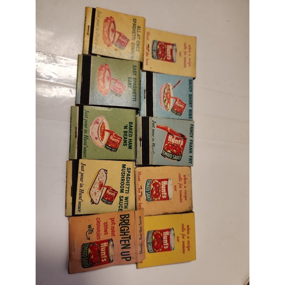 10X VINTAGEβ MATCHBOOK - HUNTS TOMATO SAUCE - SAUCY SHORT RIBS RECIPE see pic